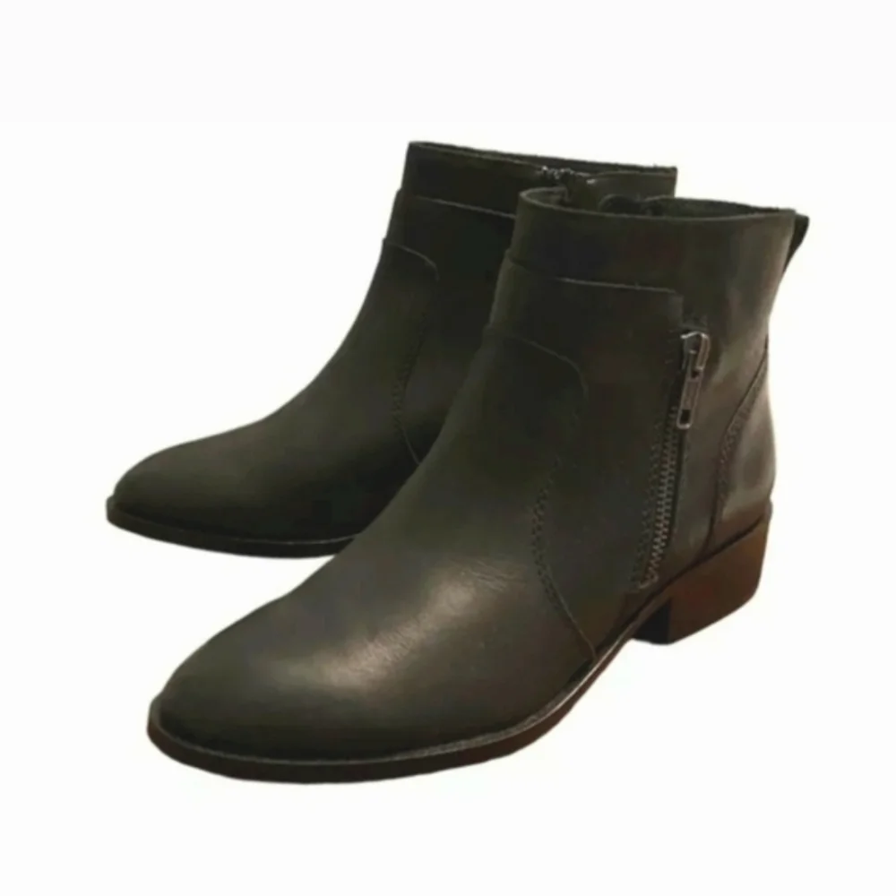 Black Leather  'Cathy' Soft Ankle Booties with Block Heel Size 8